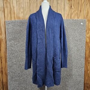 Kerry Woolen Mills 100% Wool Cardigan Womens S/M Blue Open Front Long Duster